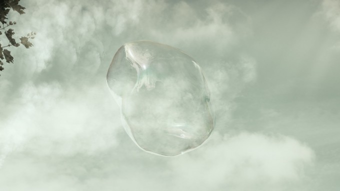 Soap bubble flying accross the sky