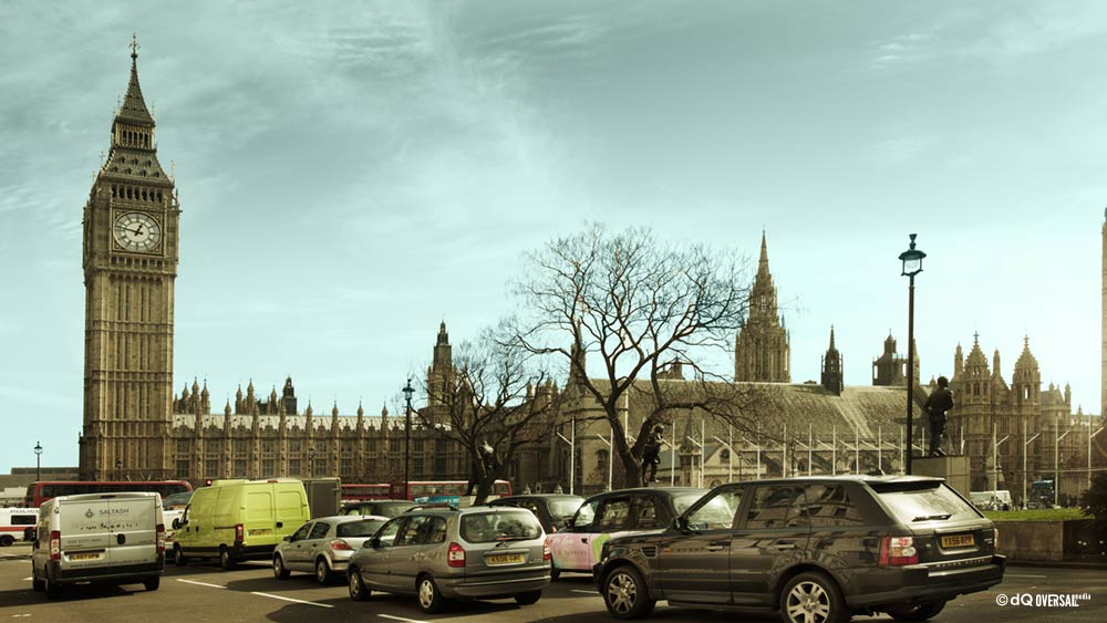 Car traffic around the Big Ben and Parliament - ビッグベン、国会議事堂周辺で車の交通 SKU: la-0006