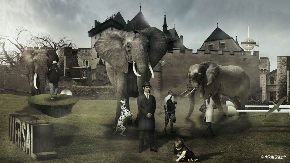 Scene with people elephant and castle SKU: li-0003