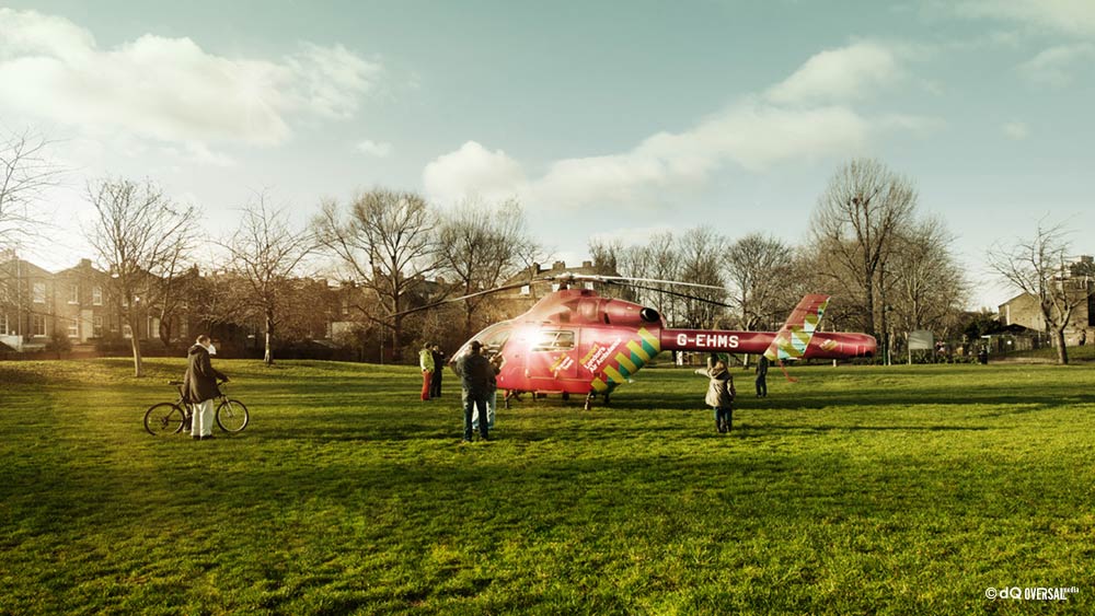 Red rescue helicopter parked on the grass field - 芝生に駐車レッド救助ヘリコプター SKU: mo-0017